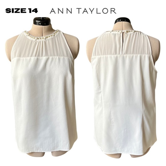 Ann Taylor Tops - Ann Taylor [Size 14] Sheer Cream Sleeveless Top with Rhinestones